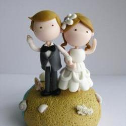 Wedding Clay Cake Topper - Beach Theme (Not Edible)